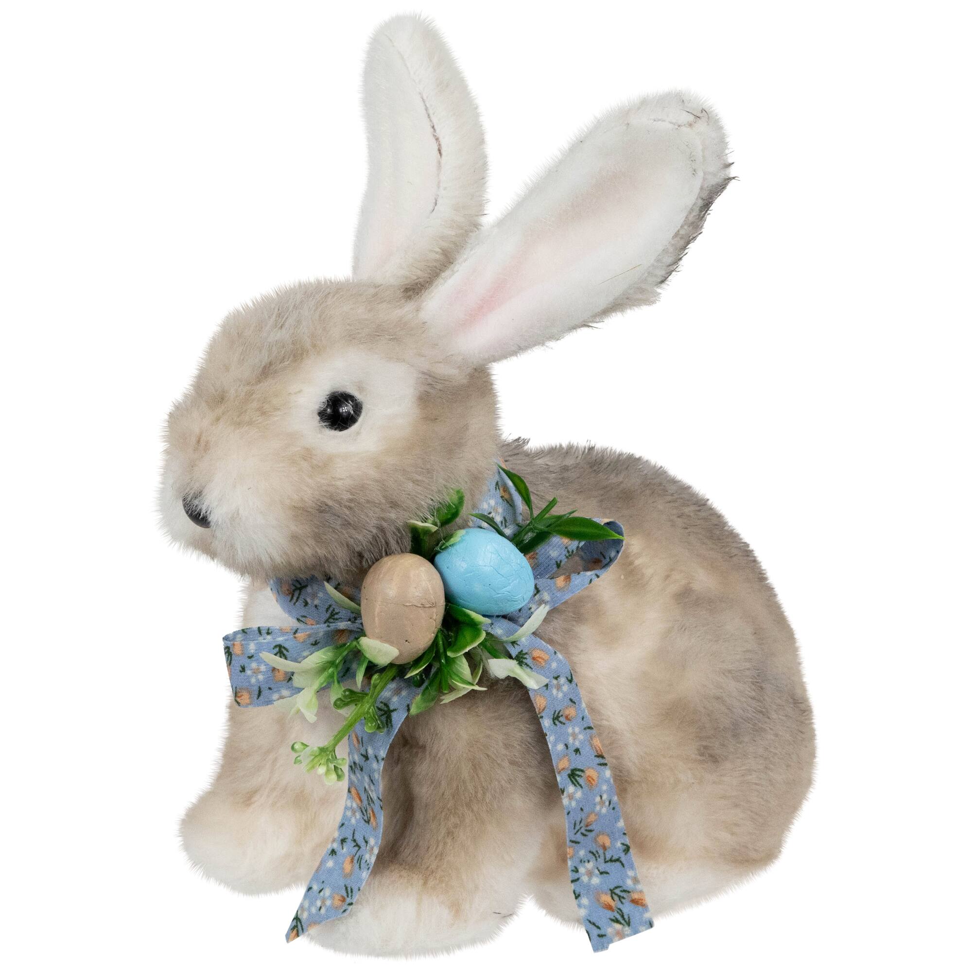 8" Plush Rabbit with Floral Bow Easter Figurine